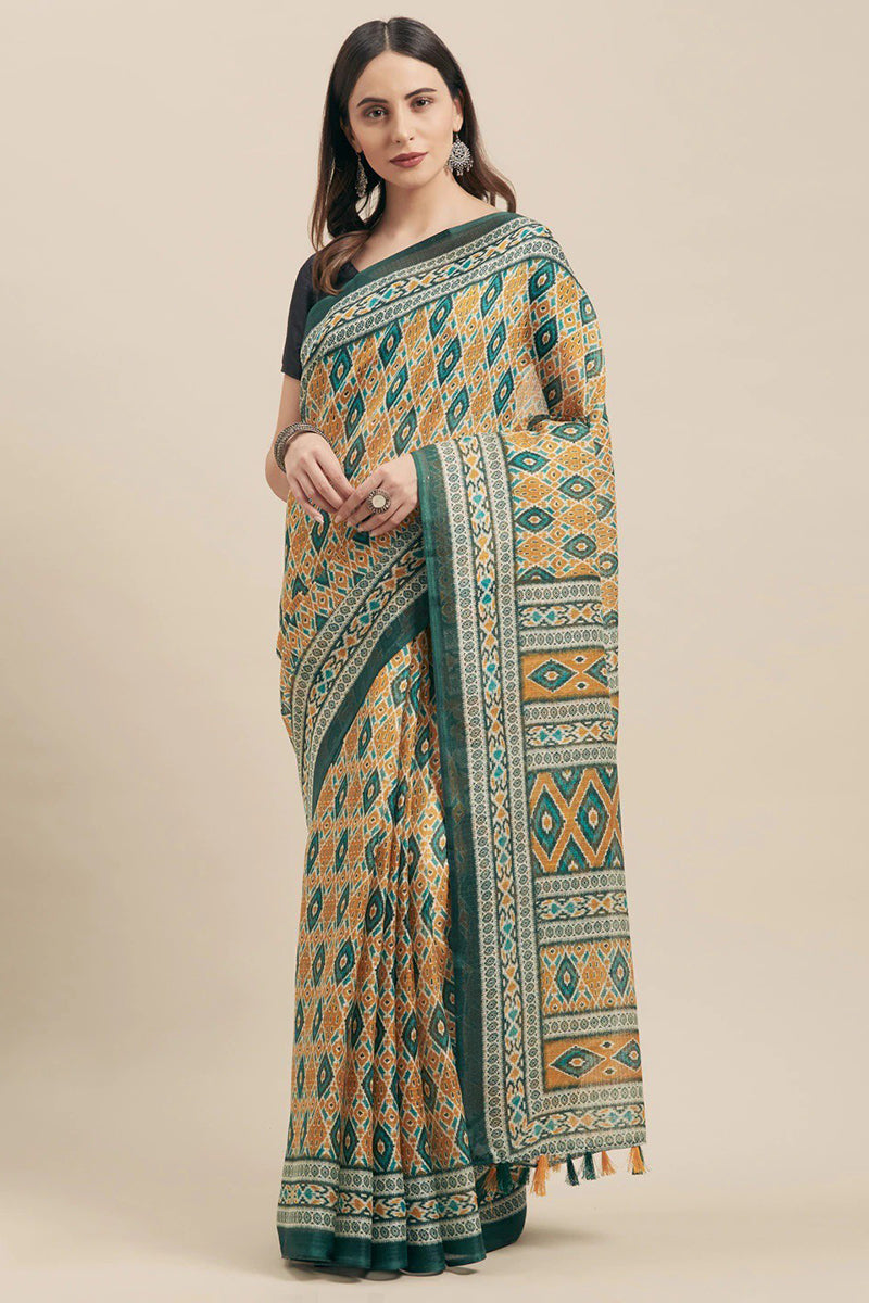 Green Art Silk Printed Saree With Blouse Piece VSAR1059