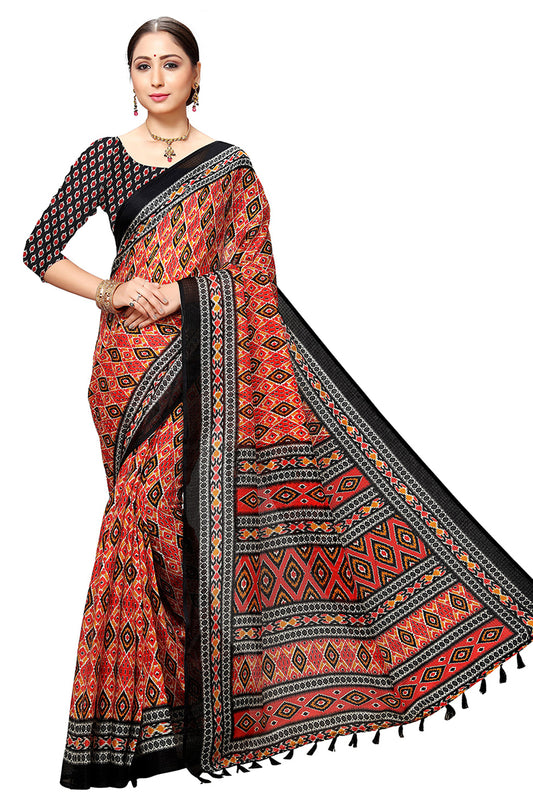 Black Art Silk Printed Saree With Blouse Piece VSAR1060