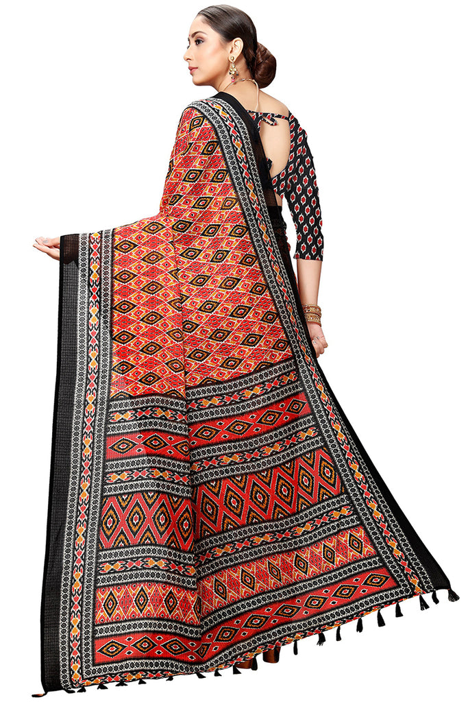 Black Art Silk Printed Saree With Blouse Piece VSAR1060