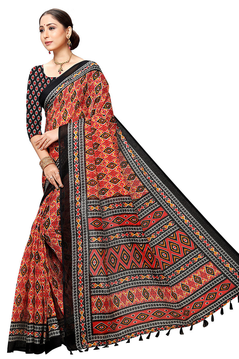 Black Art Silk Printed Saree With Blouse Piece VSAR1060