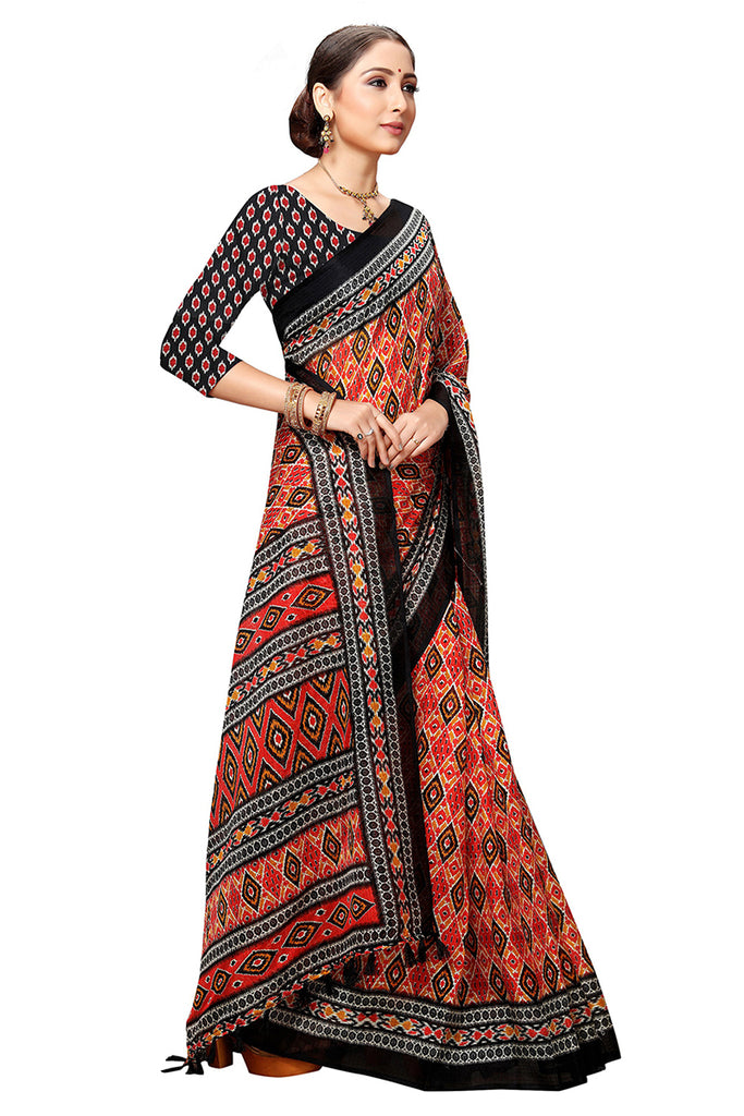 Black Art Silk Printed Saree With Blouse Piece VSAR1060