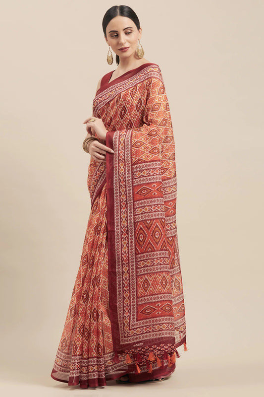 Maroon Art Silk Printed Saree With Blouse Piece VSAR1061