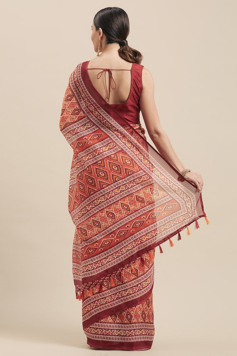 Maroon Art Silk Printed Saree With Blouse Piece VSAR1061