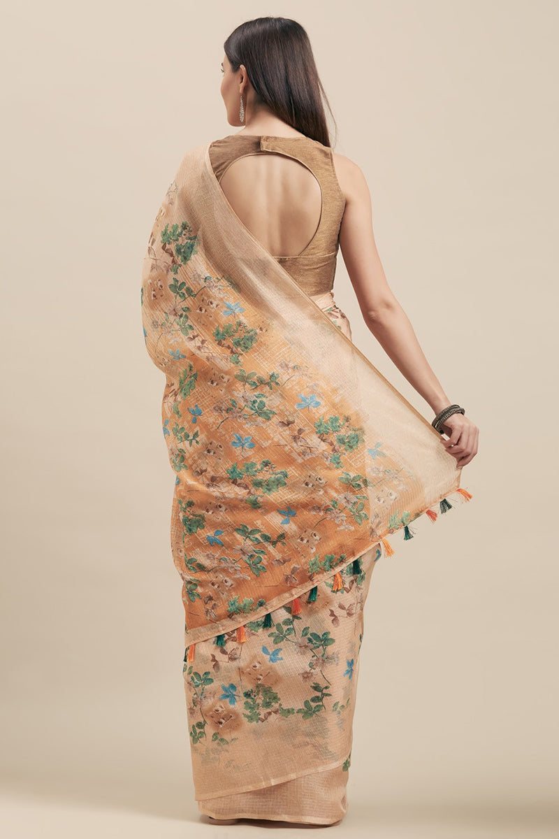 Beige Art Silk Aztec Printed Saree With Blouse Piece TS1062