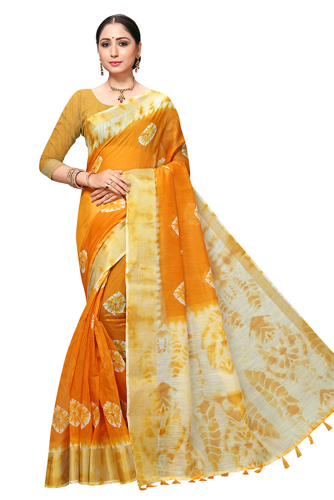 Yellow Cotton Blend Dyed Saree With Blouse Piece VSAR1194