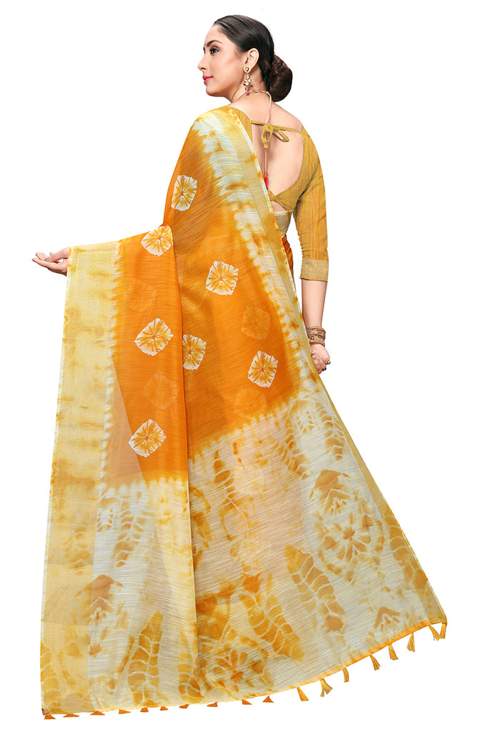 Yellow Cotton Blend Dyed Saree With Blouse Piece VSAR1194