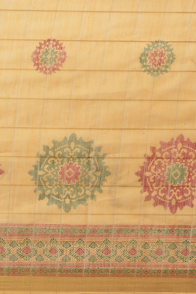 Yellow Cotton Blend Printed Saree With Blouse Piece VSAR1220