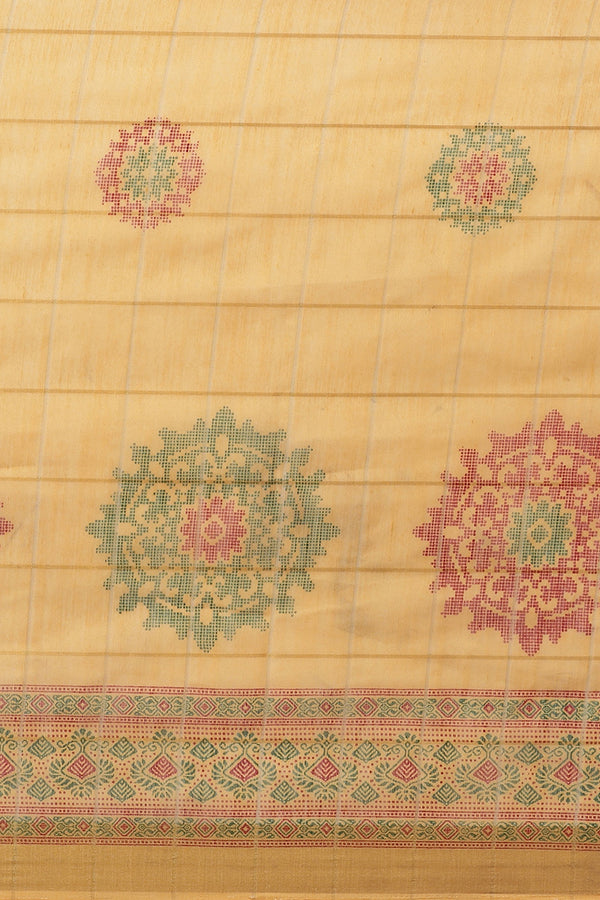 Yellow Cotton Blend Printed Saree With Blouse Piece VSAR1220