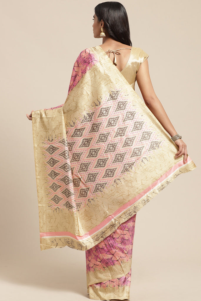 Pink Art Silk Printed Saree With Blouse Piece VSAR1227