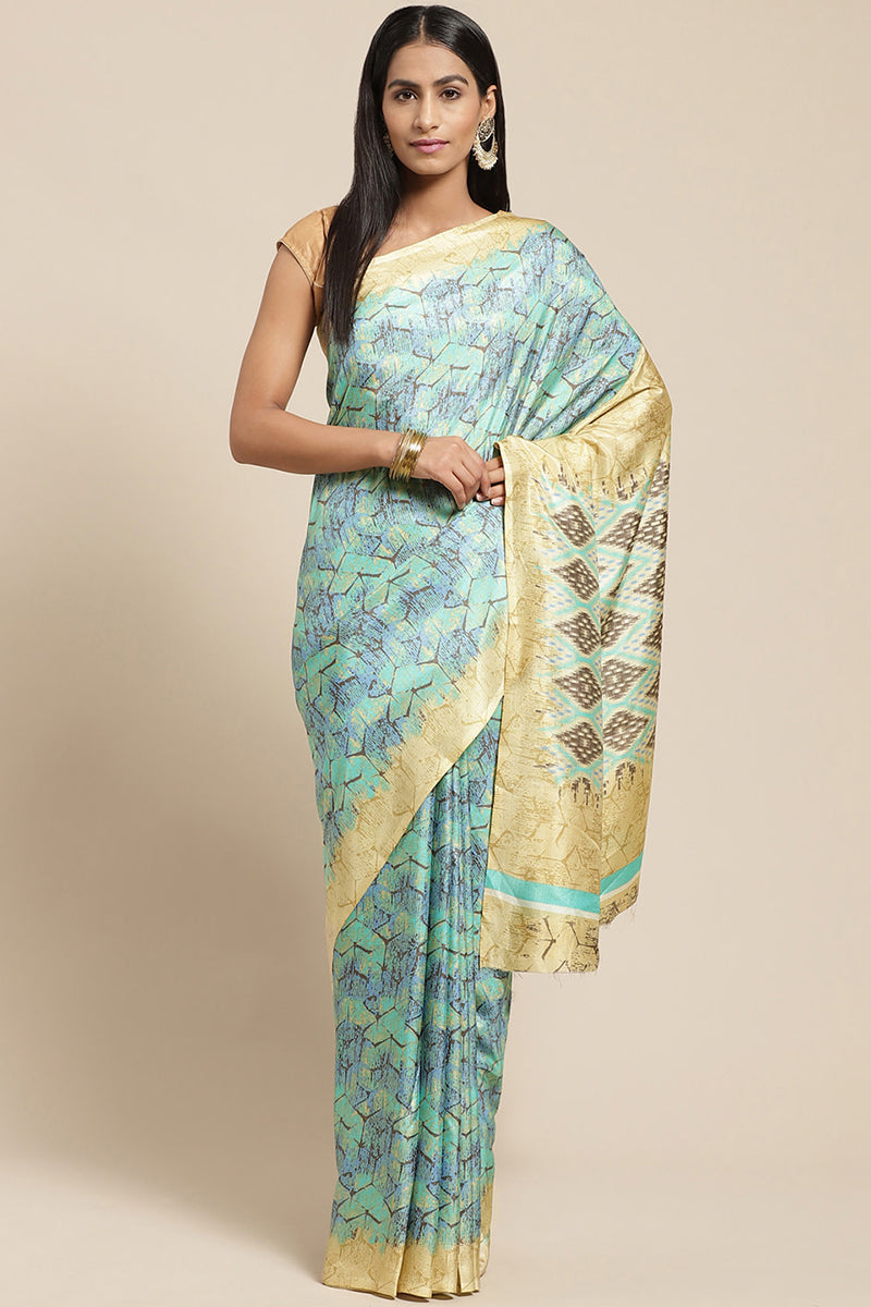 Green Art Silk Printed Saree With Blouse Piece VSAR1228