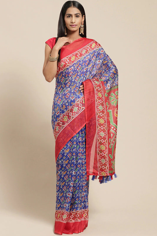 Red Cotton Blend Printed Saree With Blouse Piece VSAR1250