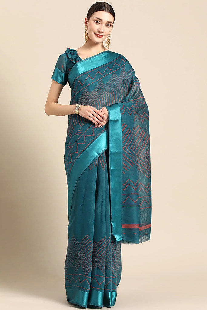 Blue Art Silk Printed Saree With Blouse Piece VSAR1540