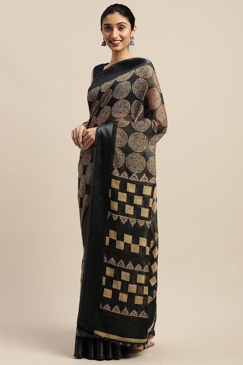 Black Art Silk Printed Saree With Blouse Piece VSAR1544