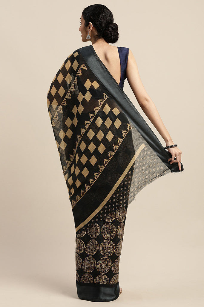 Black Art Silk Printed Saree With Blouse Piece VSAR1544