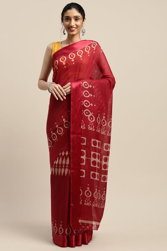 Red Art Silk Printed Saree With Blouse Piece VSAR1547