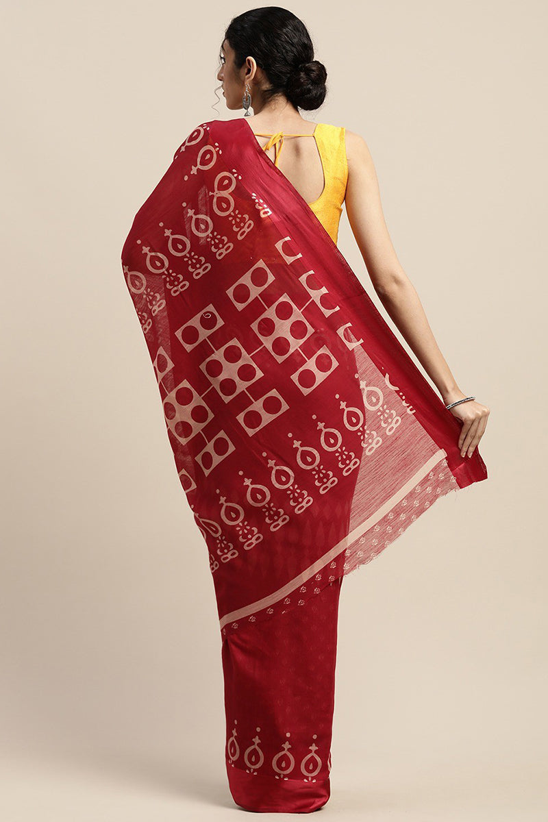 Red Art Silk Printed Saree With Blouse Piece VSAR1547