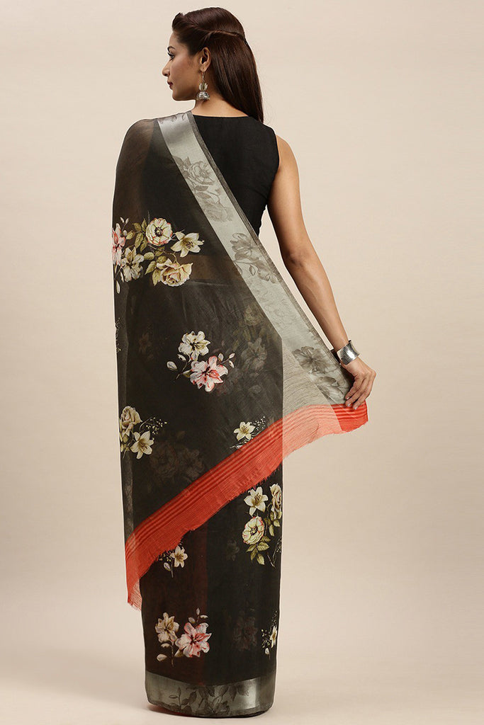 Grey Art Silk Printed Saree With Blouse Piece VSAR1554