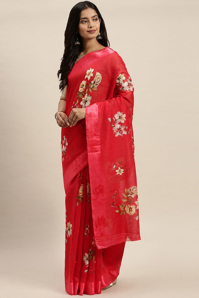 Red Art Silk Printed Saree With Blouse Piece VSAR1557