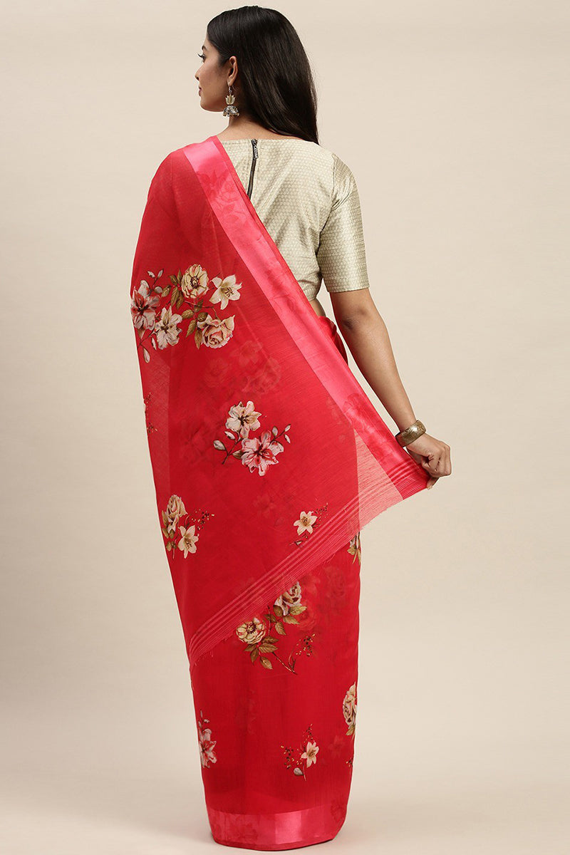 Red Art Silk Printed Saree With Blouse Piece VSAR1557