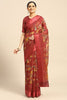 Red Cotton Blend Printed Saree With Blouse Piece VSAR1626