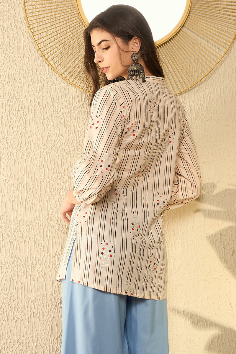 Peach Cotton Blend Striped Printed Regular Tunic VT1274PCH