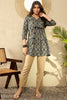 Navy Blue Cotton Blend Ajrakh Printed Peplum Tunic VT1280