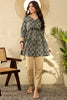 Navy Blue Cotton Blend Ajrakh Printed Peplum Tunic VT1280