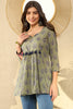 Green Cotton Blend Ethnic Motifs Printed Peplum Tunic VT1283