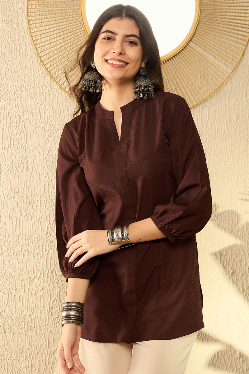 Brown Polyester Solid Solid Regular Tunic VT1299