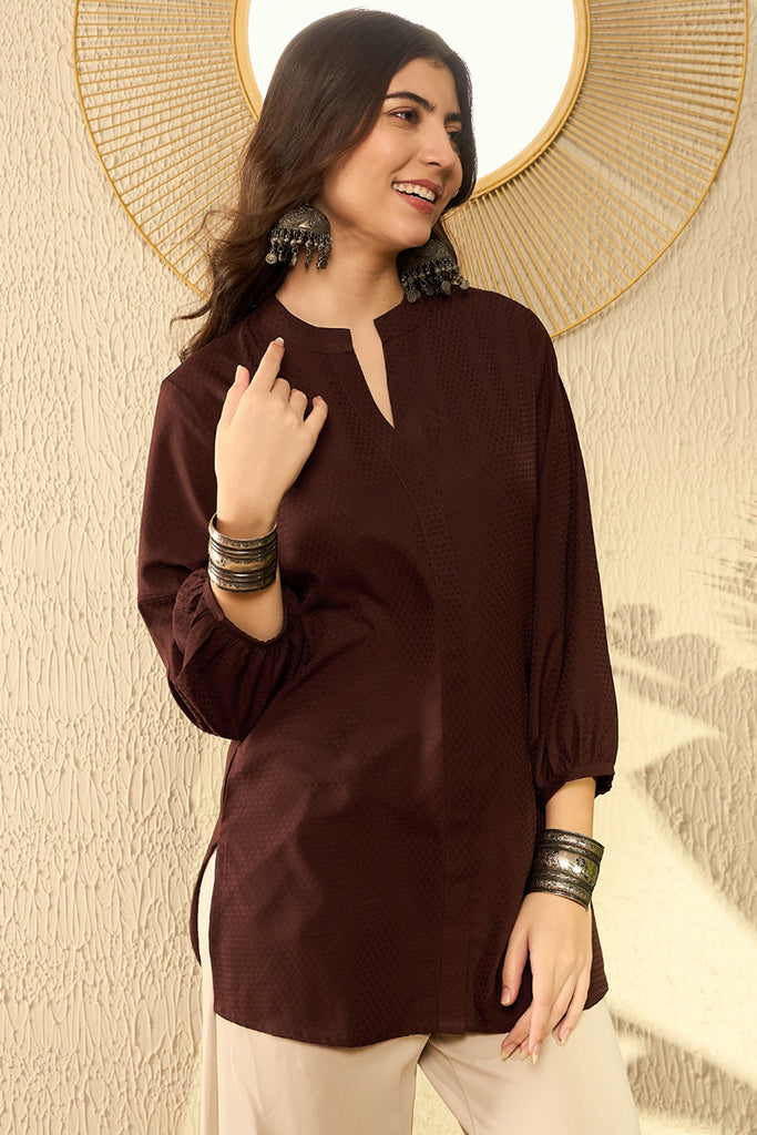 Brown Polyester Solid Solid Regular Tunic VT1299