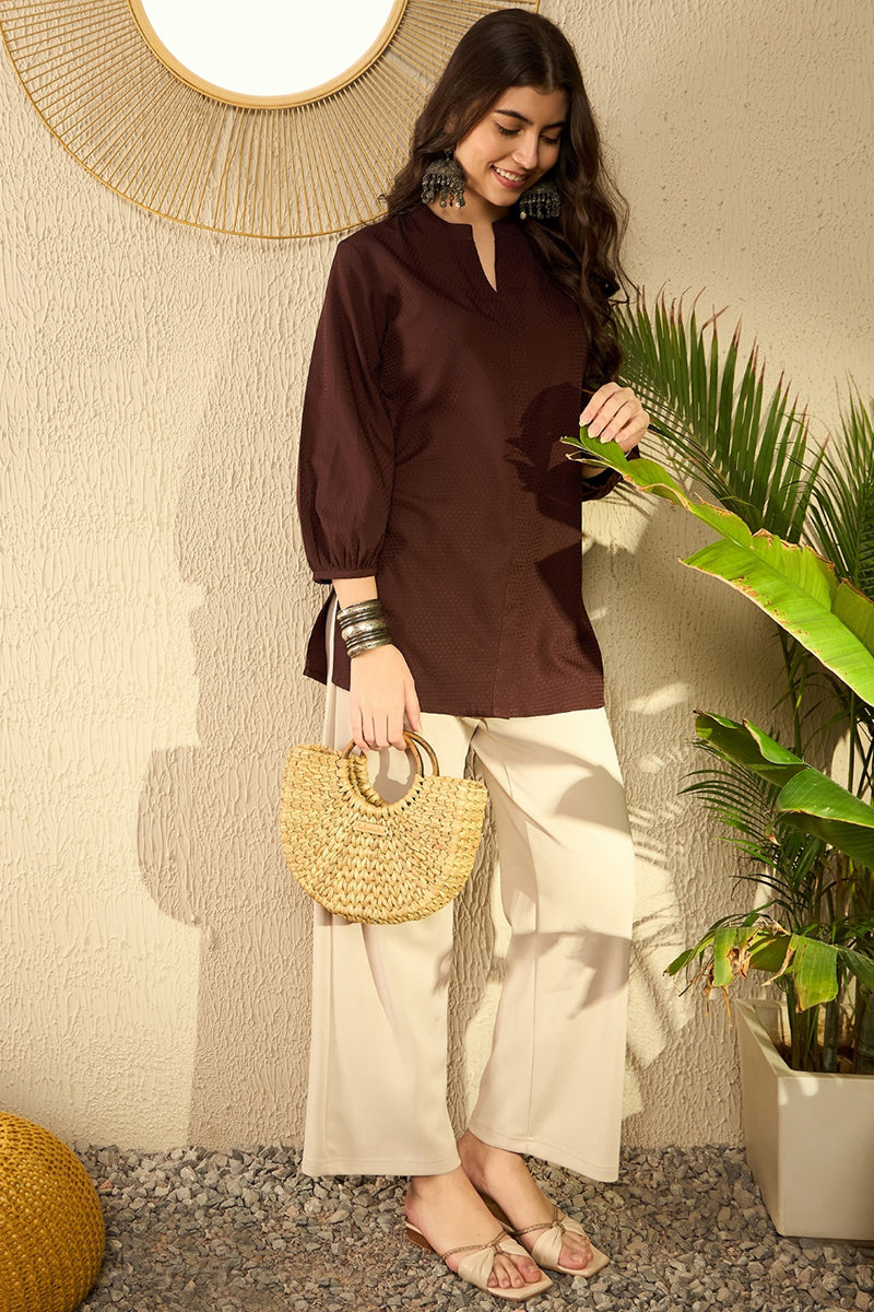 Brown Polyester Solid Solid Regular Tunic VT1299