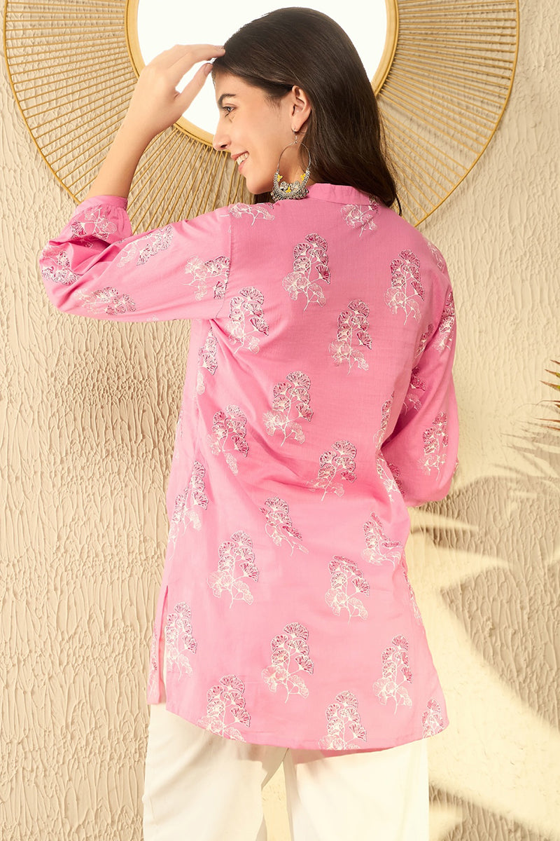 Pink Cotton Blend Floral Printed Regular Tunic VT1305