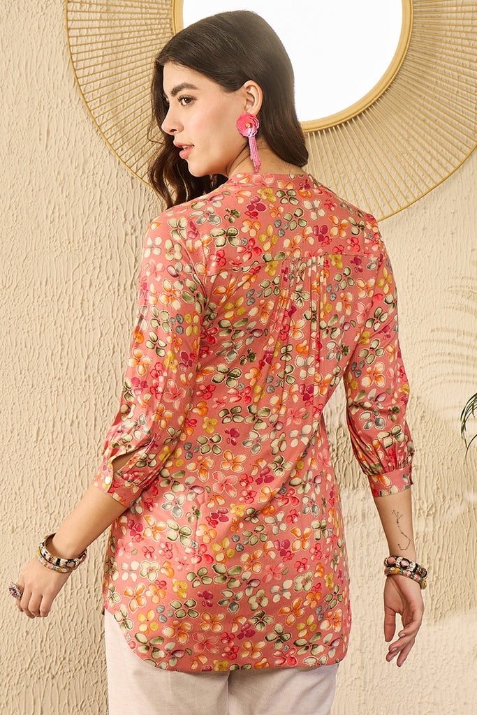 Pink Viscose Rayon Floral Printed Regular Top VT1310