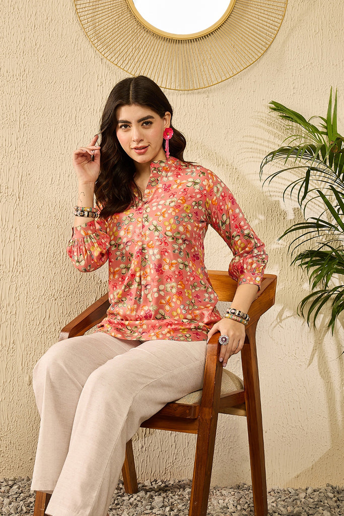 Pink Viscose Rayon Floral Printed Regular Top VT1310