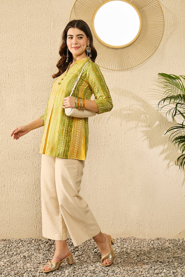 Green Rayon Blend Floral Printed Regular Top VT1348