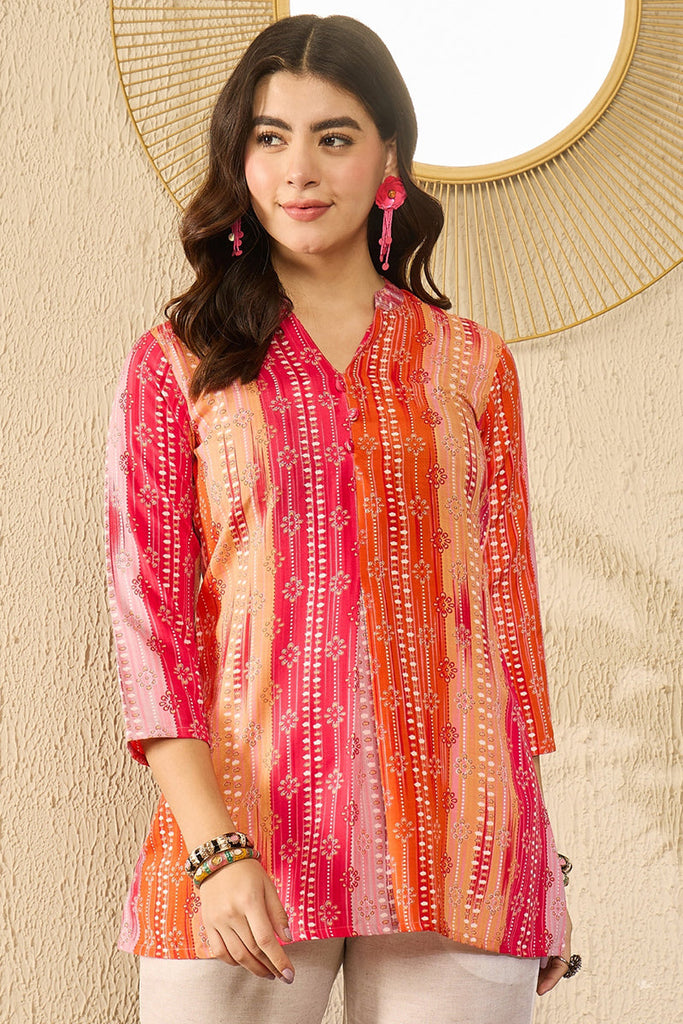 Orange Rayon Blend Floral Printed Regular Top VT1349