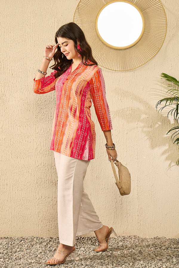 Orange Rayon Blend Floral Printed Regular Top VT1349