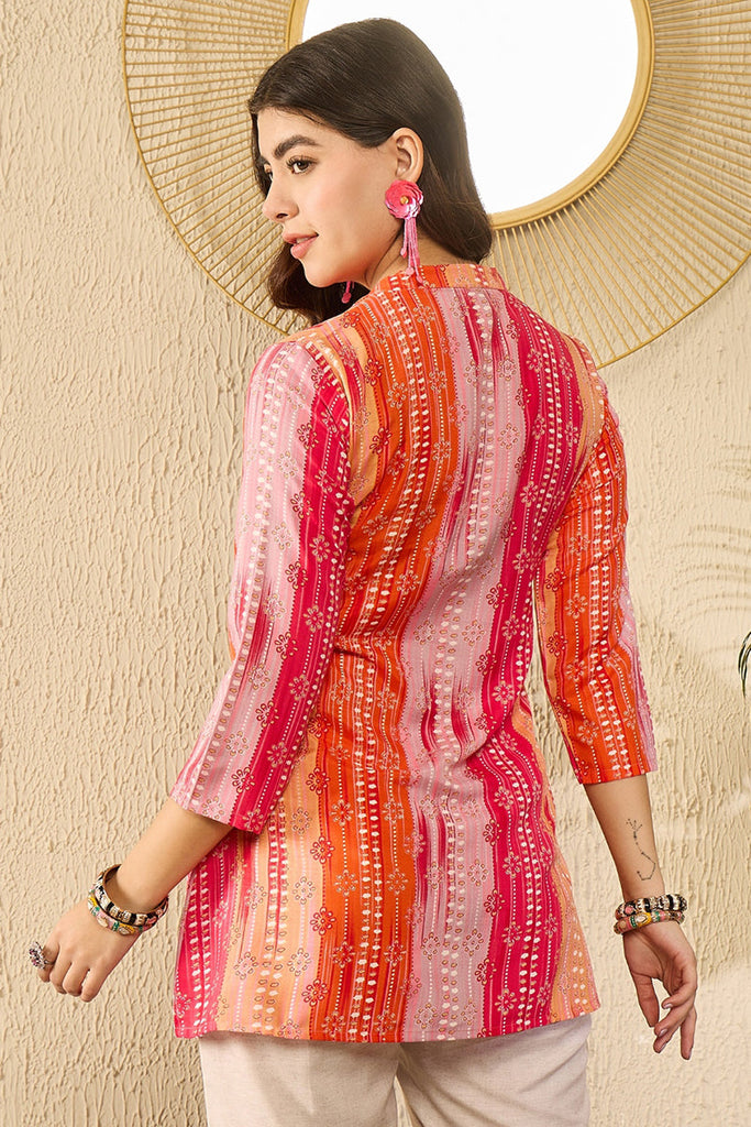 Orange Rayon Blend Floral Printed Regular Top VT1349