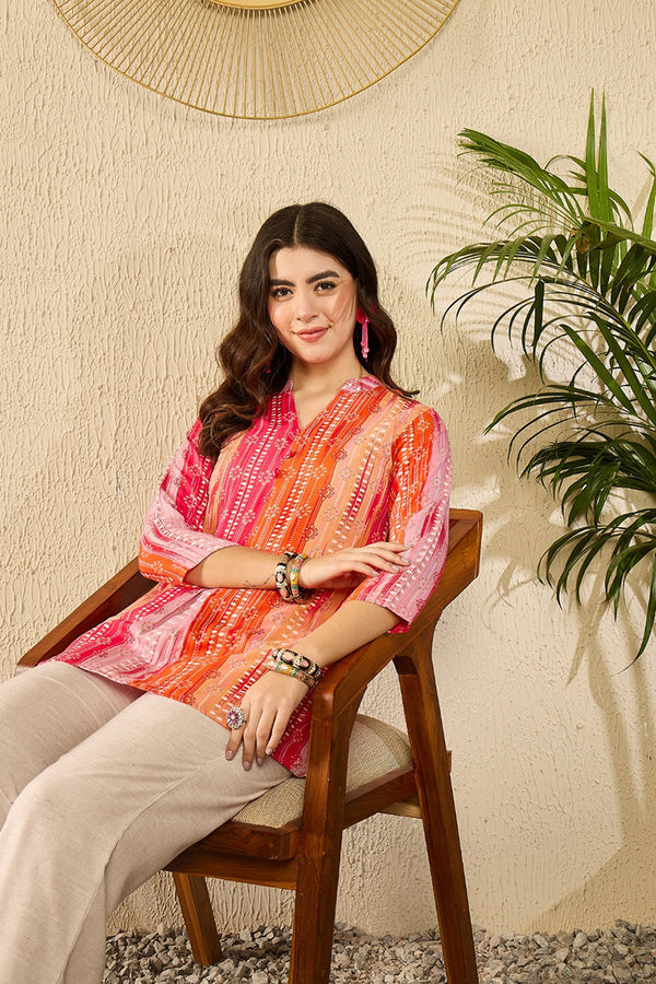 Orange Rayon Blend Floral Printed Regular Top VT1349