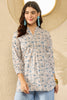 White Cotton Blend Floral Printed Regular Top VT1362