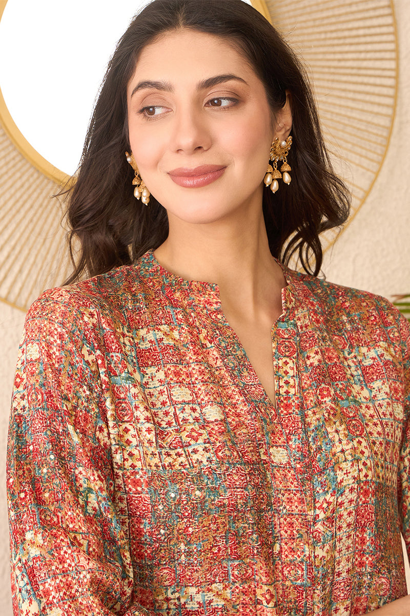 Multi Rayon Blend Abstract Printed Regular Top VT1370