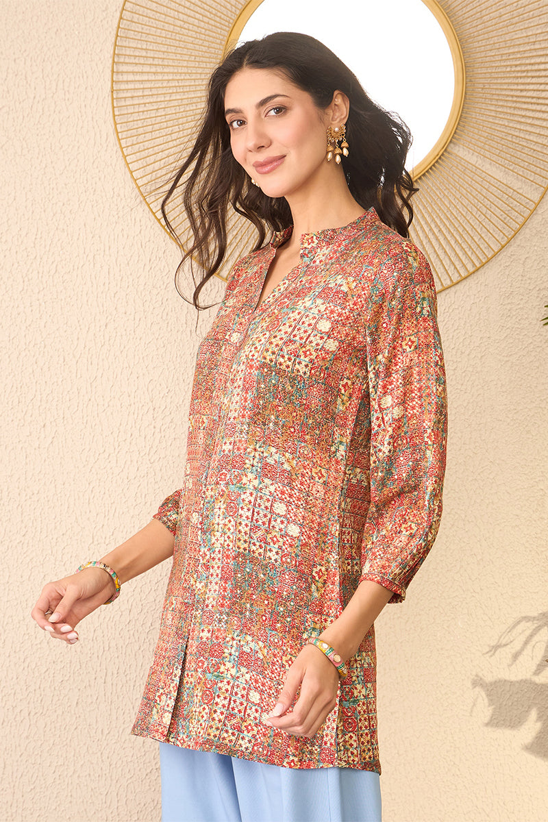 Multi Rayon Blend Abstract Printed Regular Top VT1370