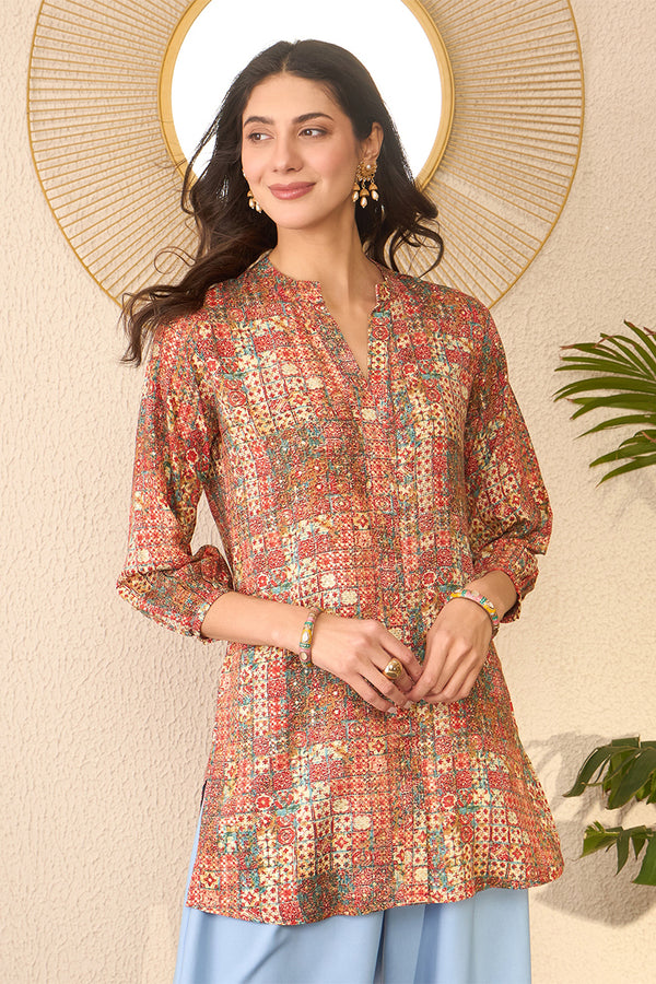 Multi Rayon Blend Abstract Printed Regular Top VT1370