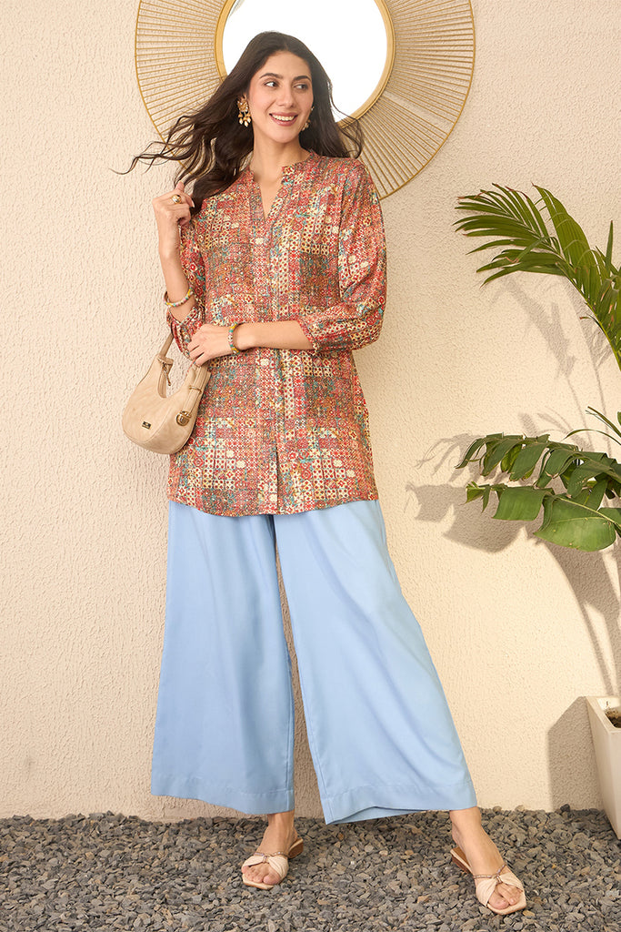 Multi Rayon Blend Abstract Printed Regular Top VT1370