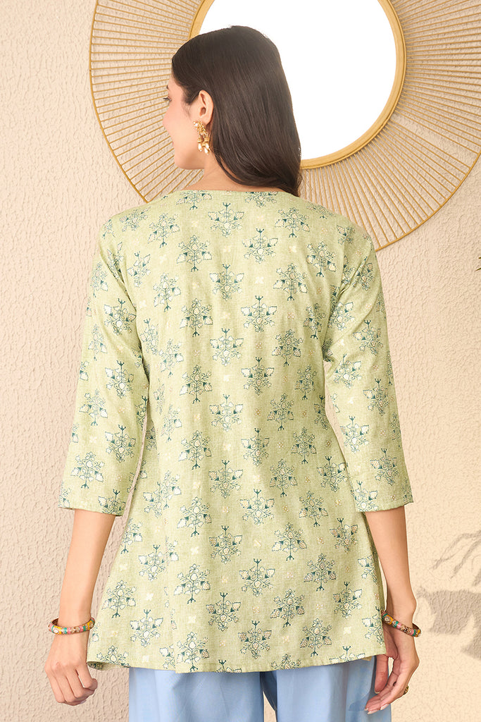 Green Rayon Blend Floral Printed Regular Peplum Top VT1393