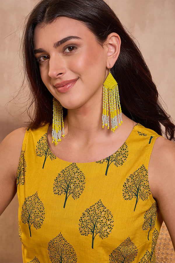 Yellow Cotton Blend Floral Printed Top VT1427