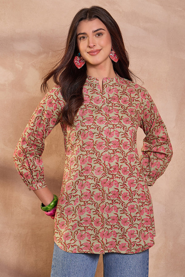 Green Cotton Floral Printed Top VT1436