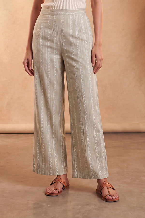 Beige Foil Solid Trouser WBOT1004