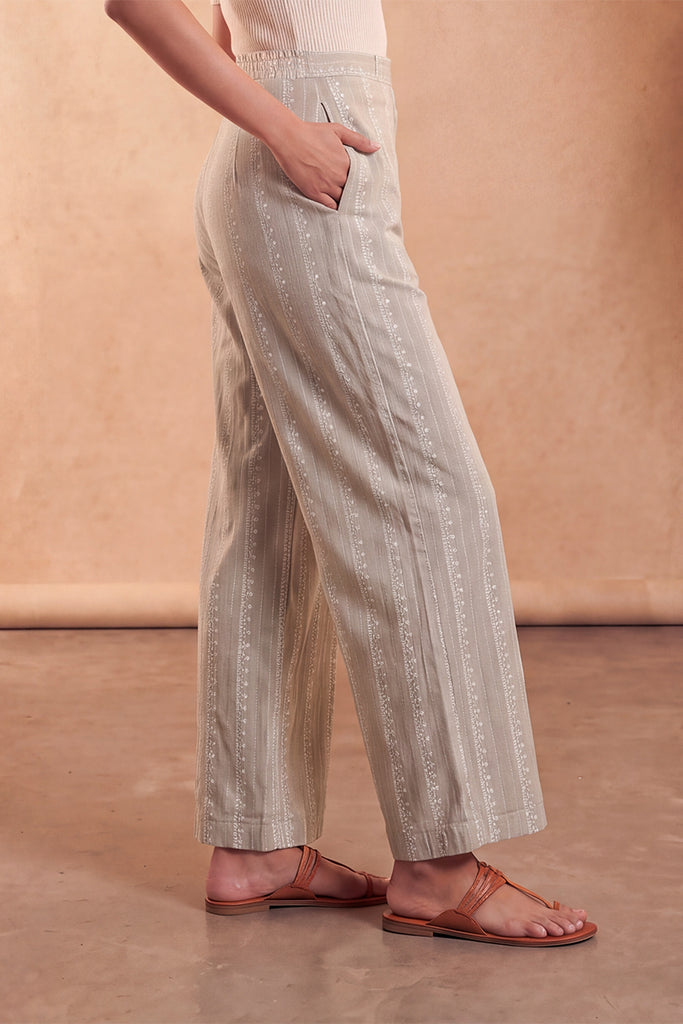 Beige Foil Solid Trouser WBOT1004