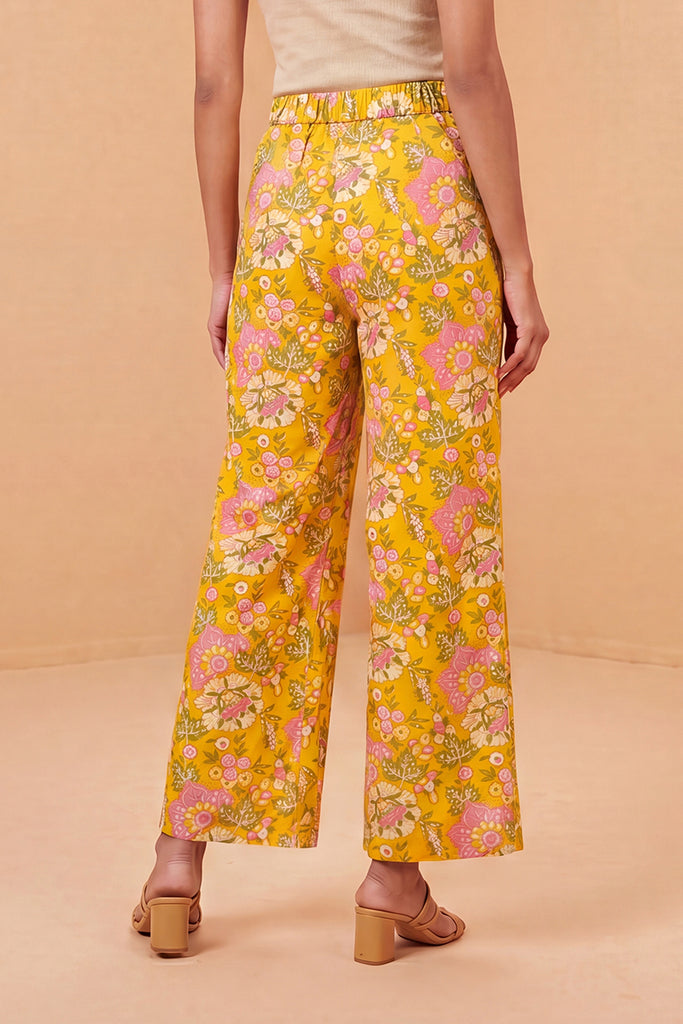 Yellow Rayon Floral Printed Regular Trouser WBOT1622Z